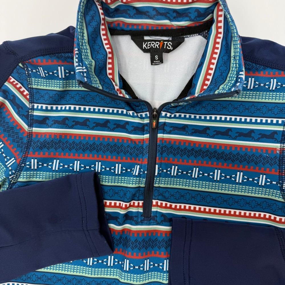 Kerrits Youth 1/4 Zip Horse Print Long Sleeve Athletic Shirt Size Small